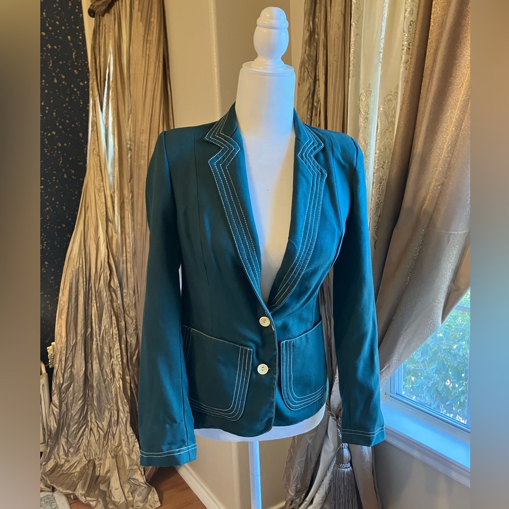 Vintage Hunter Green Blazer With White Trim Size 2